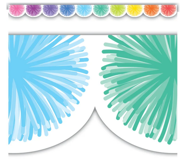 Colorful Poms Scalloped Die-Cut Border Trim