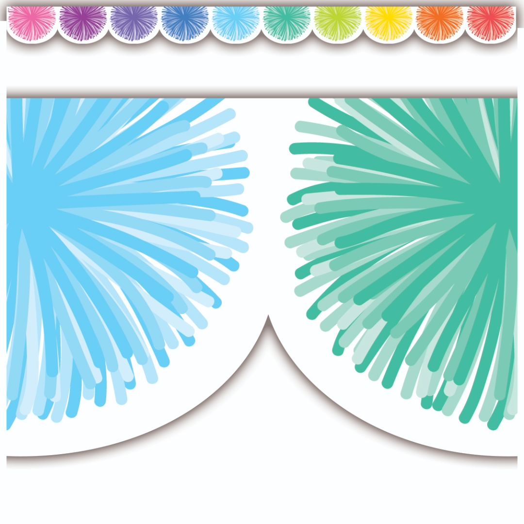 Colorful Poms Scalloped Die-Cut Rolled Border Trim
