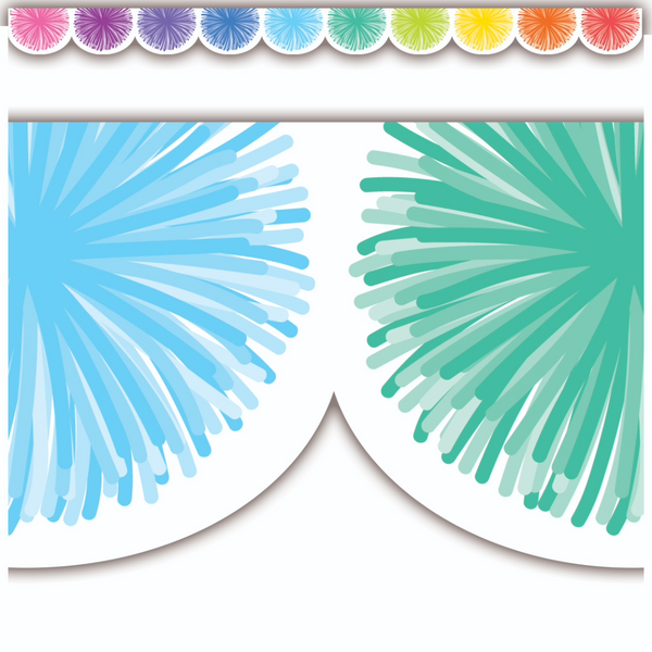 Colorful Poms Scalloped Die-Cut Rolled Border Trim