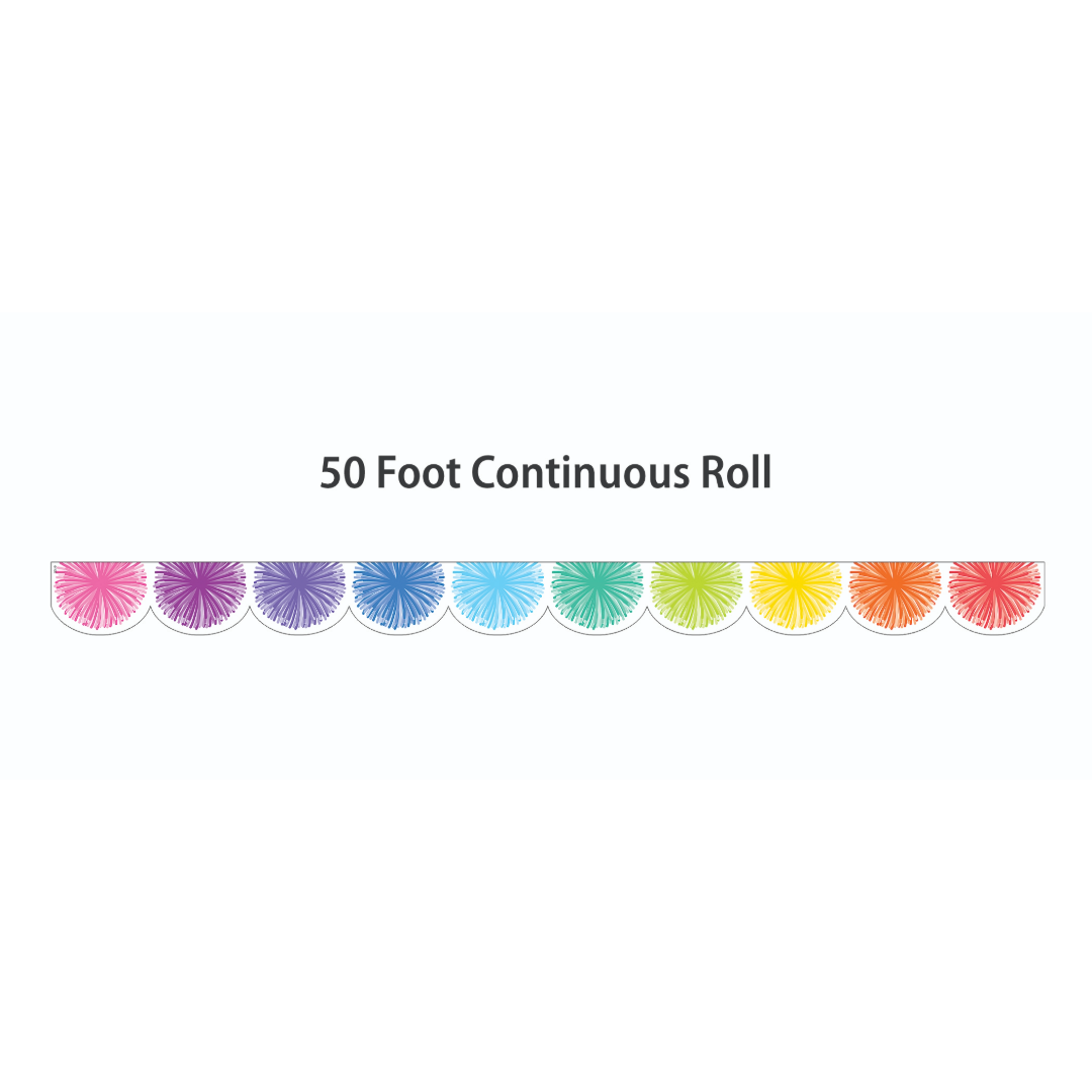 Colorful Poms Scalloped Die-Cut Rolled Border Trim