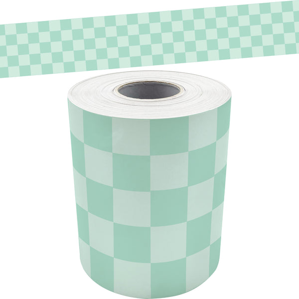 Cool for School Green Checkers Straight Rolled Border Trim