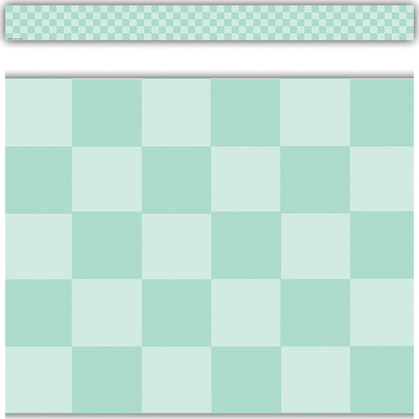 Cool for School Green Checkers Straight Rolled Border Trim