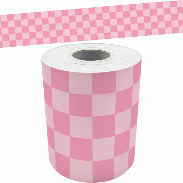 Cool for School Pink Checkers Straight Rolled Border Trim