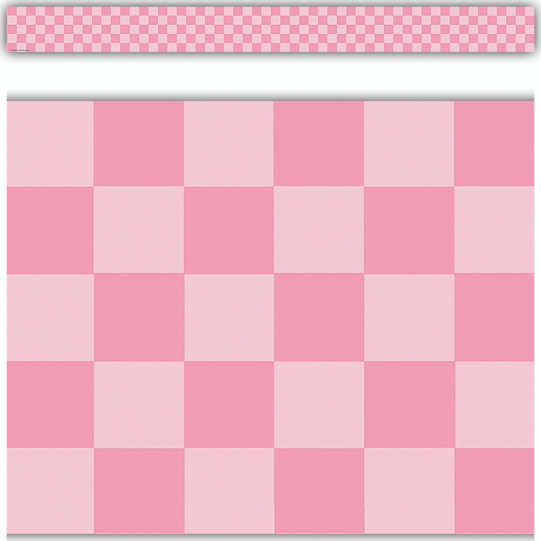 Cool for School Pink Checkers Straight Rolled Border Trim