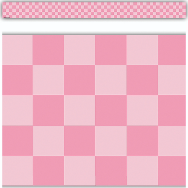 Cool for School Pink Checkers Straight Rolled Border Trim