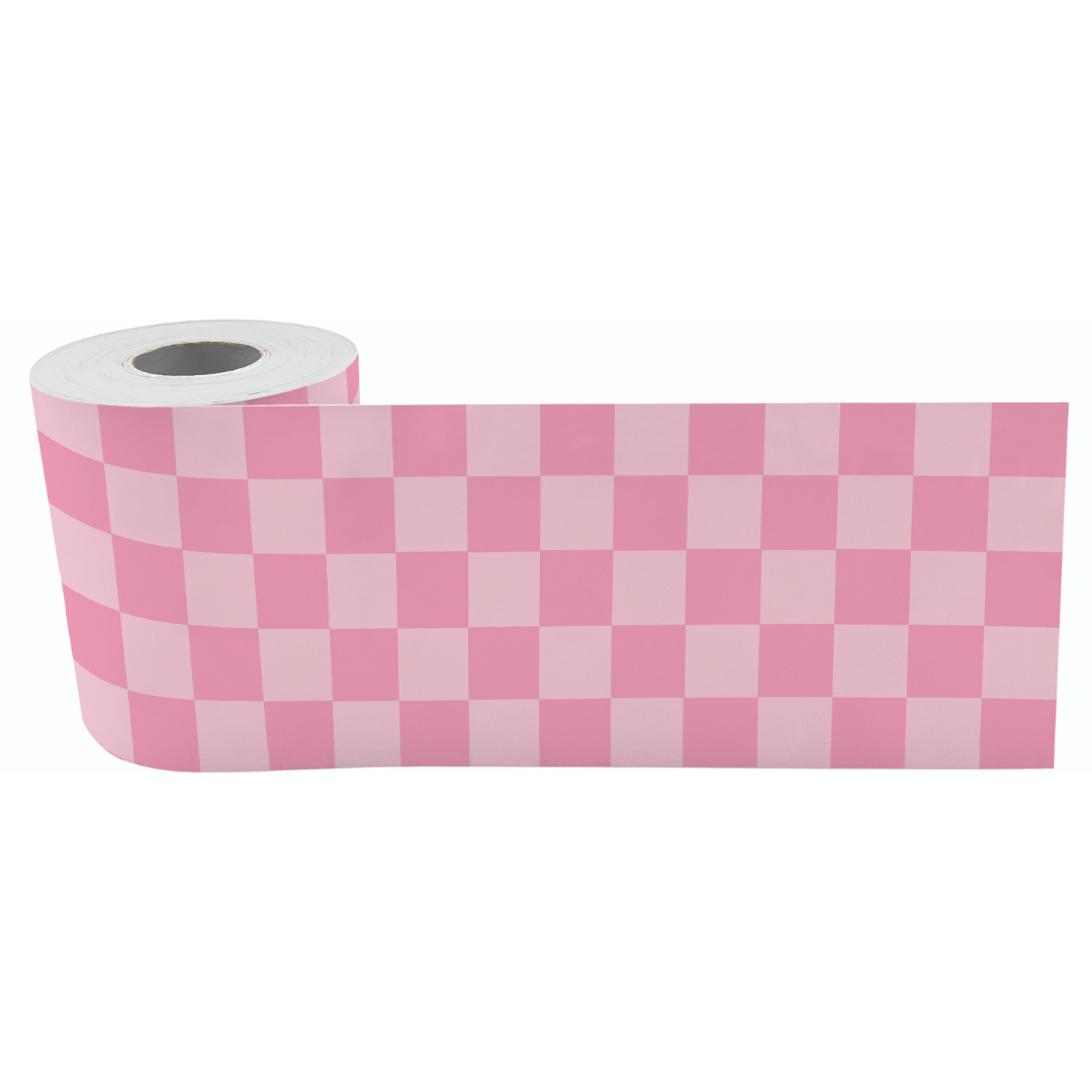 Cool for School Pink Checkers Straight Rolled Border Trim