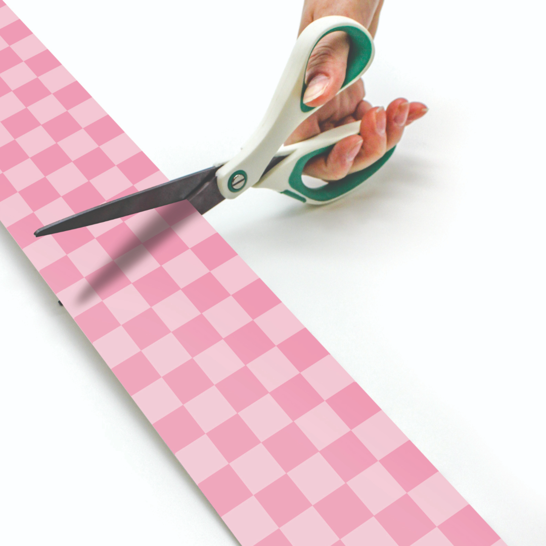 Cool for School Pink Checkers Straight Rolled Border Trim