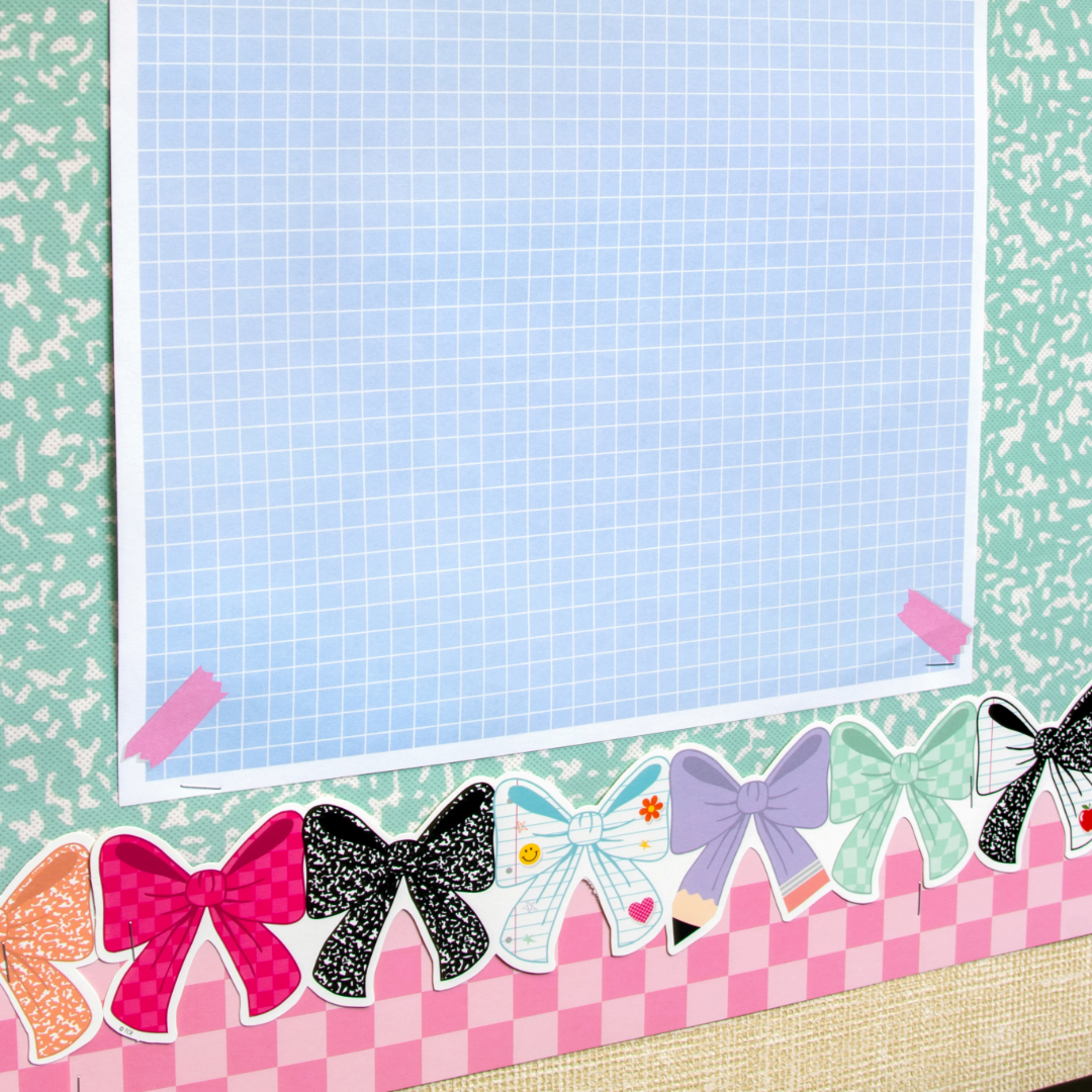 Cool for School Pink Checkers Straight Rolled Border Trim