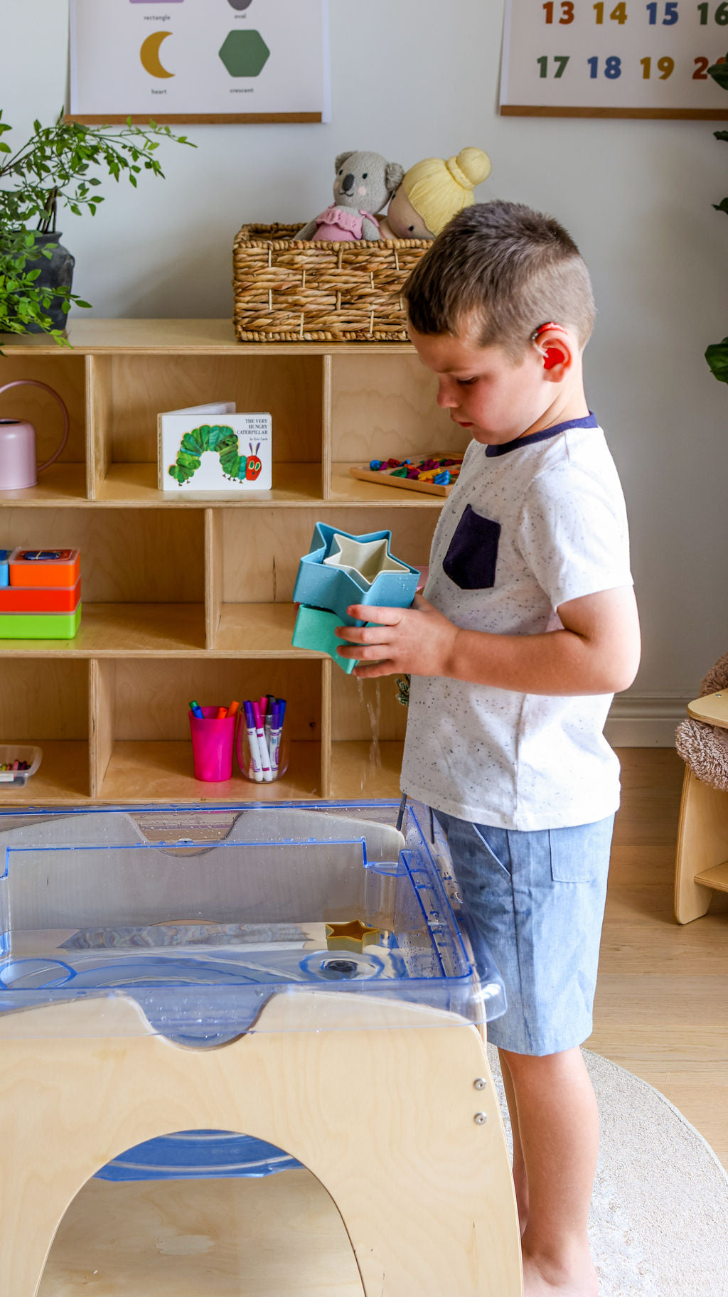 Woodlyn Backed Two Shelves Long Horizontal with Vertical Dividers