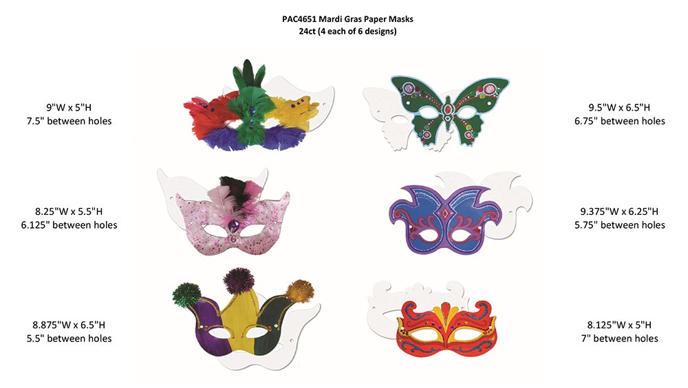 Die Cut Mardi Gras Masks Pack of 24