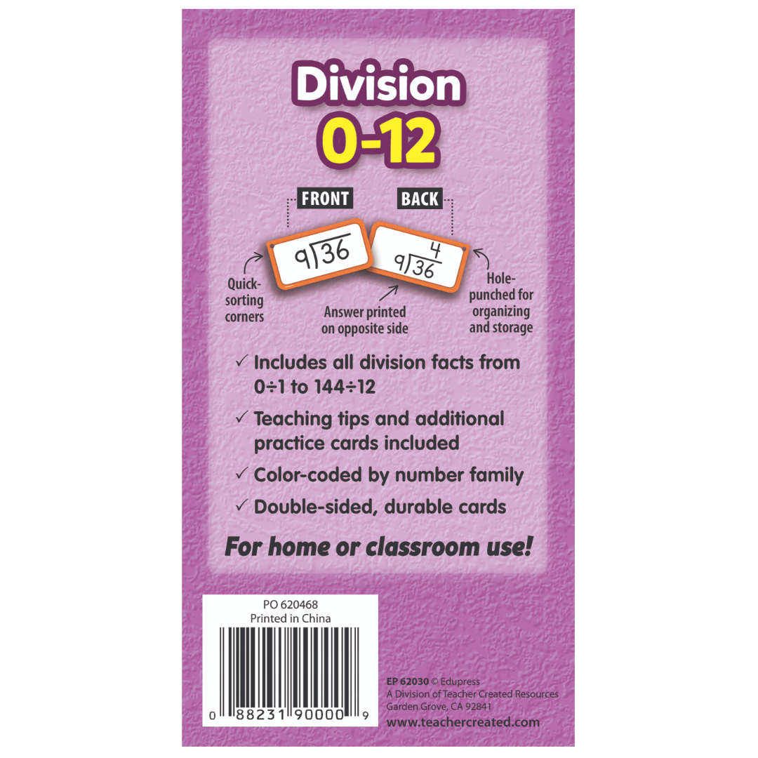 Division Flash Cards All Facts 0–12