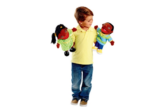 Girl Boy Puppet Pair African American 13H