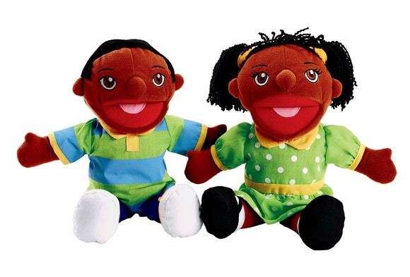 Girl Boy Puppet Pair African American 13H