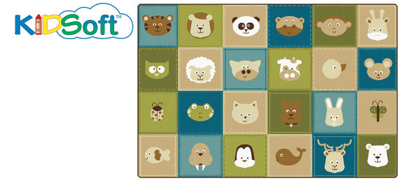 KIDSoft Animal Patchwork Rectangle Tan Carpet 8ft x 12ft