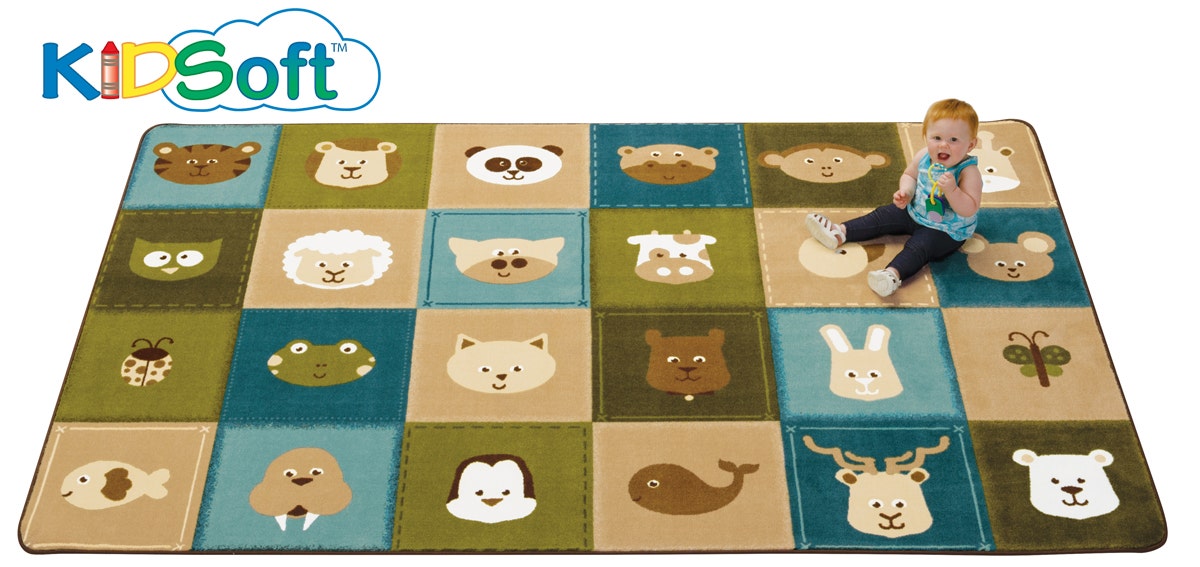 KIDSoft Animal Patchwork Rectangle Tan Carpet 8ft x 12ft