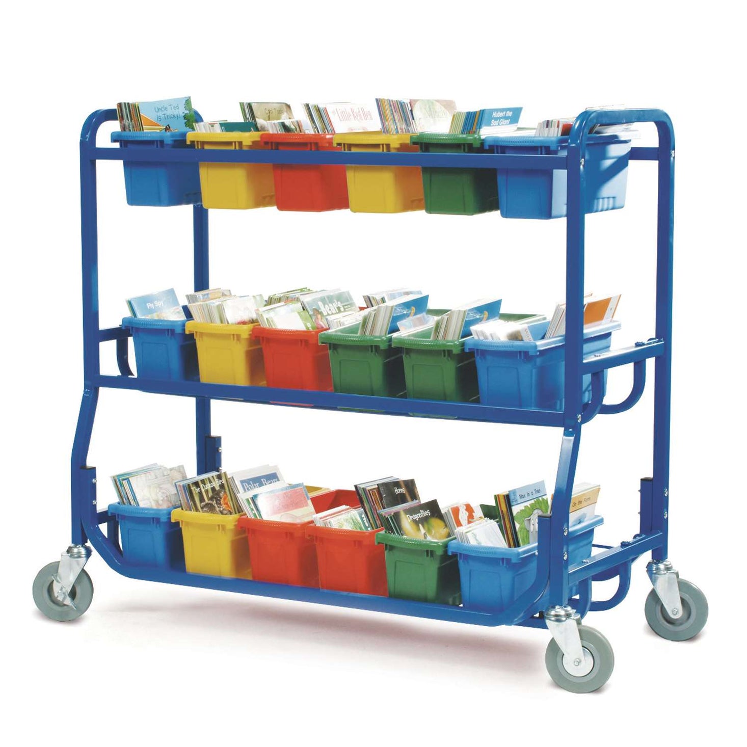 Library on Wheels with 18 Small Tubs
