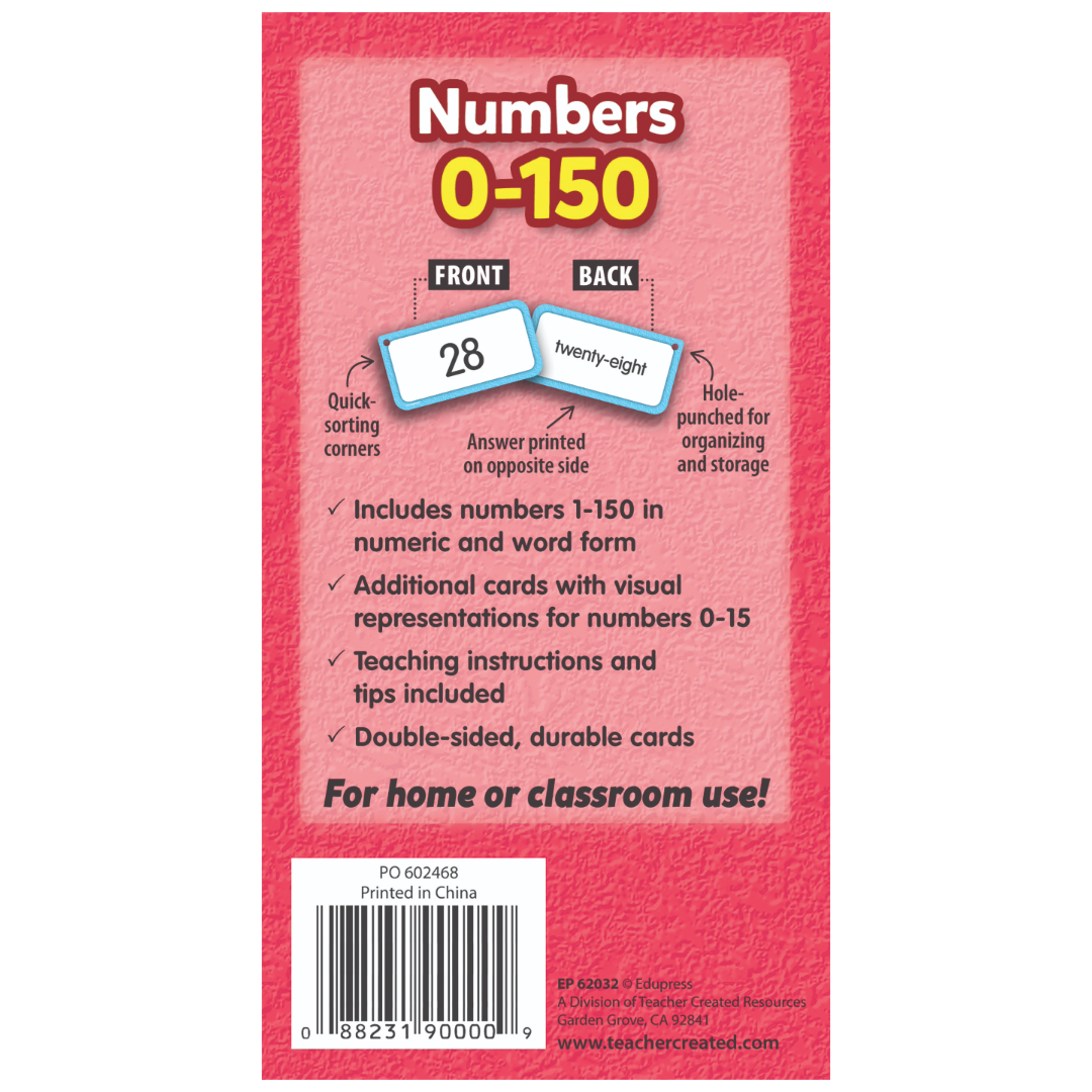 Numbers 0–150 Flash Cards