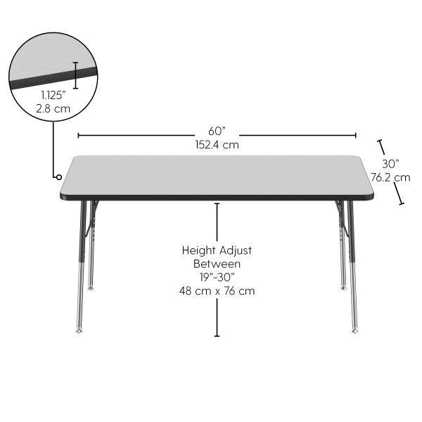 Rectangle Grey/Black Activity Table with Standard or Chunky Adjustable Legs