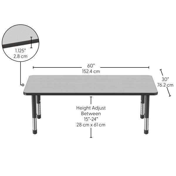 Rectangle Grey/Black Activity Table with Standard or Chunky Adjustable Legs