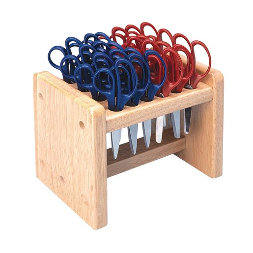 Wood Scissor Rack With 24 Blunt Tip Scissors Collection