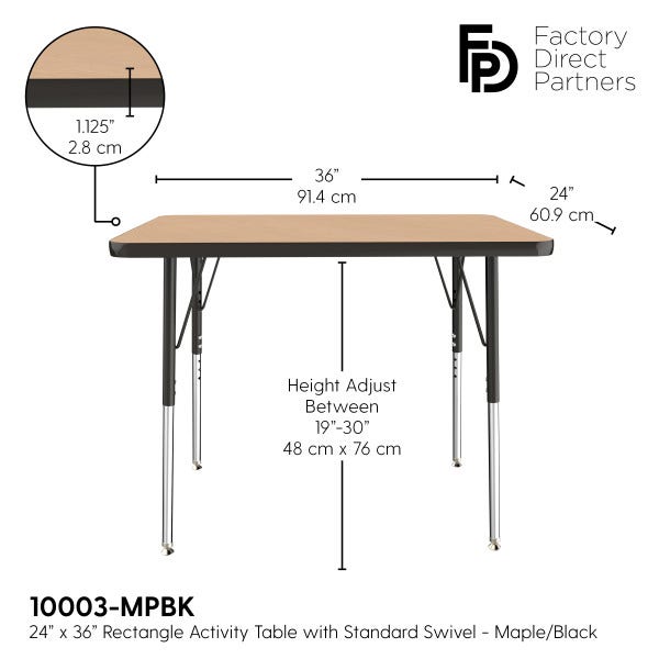 Adjustable Activity Table - Rectangular 24 x 36 Maple top