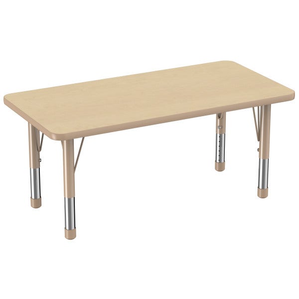 Adjustable Activity Table - Rectangular 24in x 48in Maple top & T-mould Sand Chunky legs