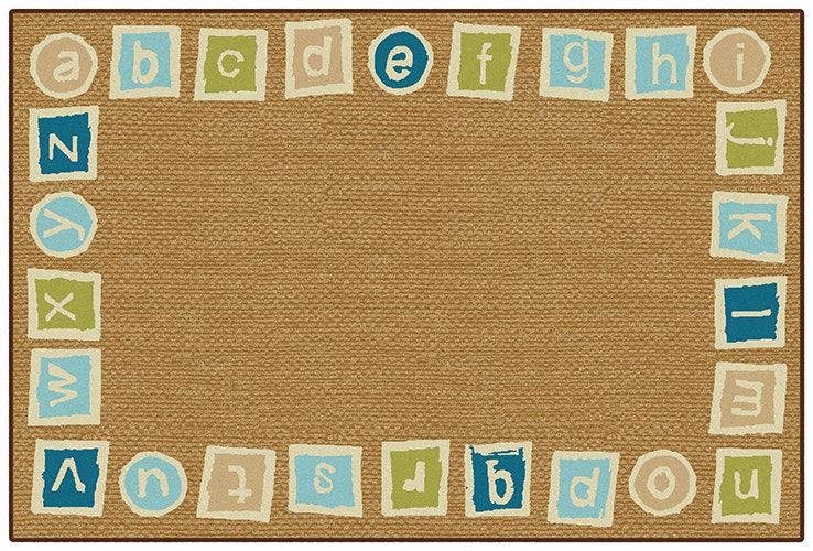 Alphabet Blocks Border Rectangle Brown Carpet 6ft x 9ft
