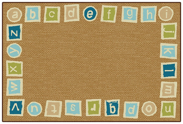 Alphabet Blocks Border Rectangle Brown Carpet 6ft x 9ft