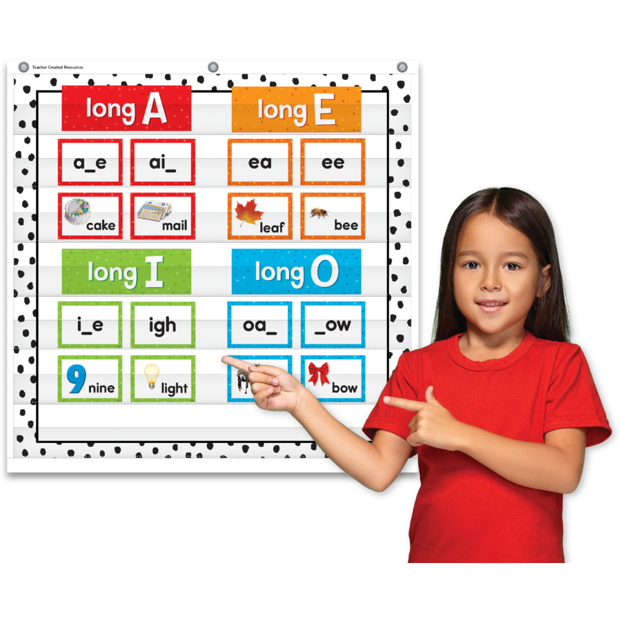 Black Painted Dots on White 7 Pocket Chart 28 x 28in