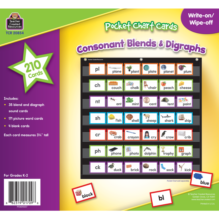 Consonant Blends & Digraphs Pocket Chart Cards