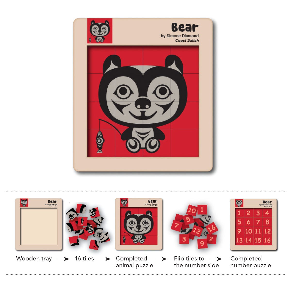 Double-Sided Wooden Tile Puzzle Bear