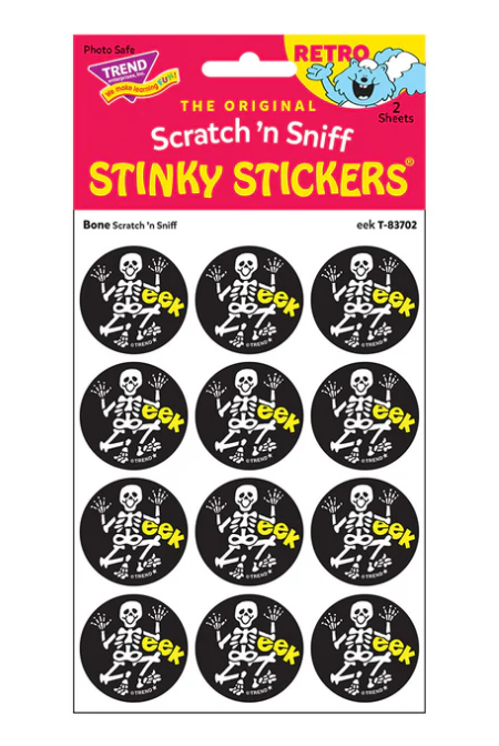 eek Bone scent Retro Scratch n Sniff Stinky Stickers 24 ct