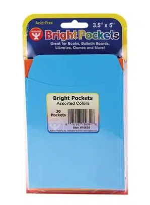 Library Pockets 30 Pack 10 Colors