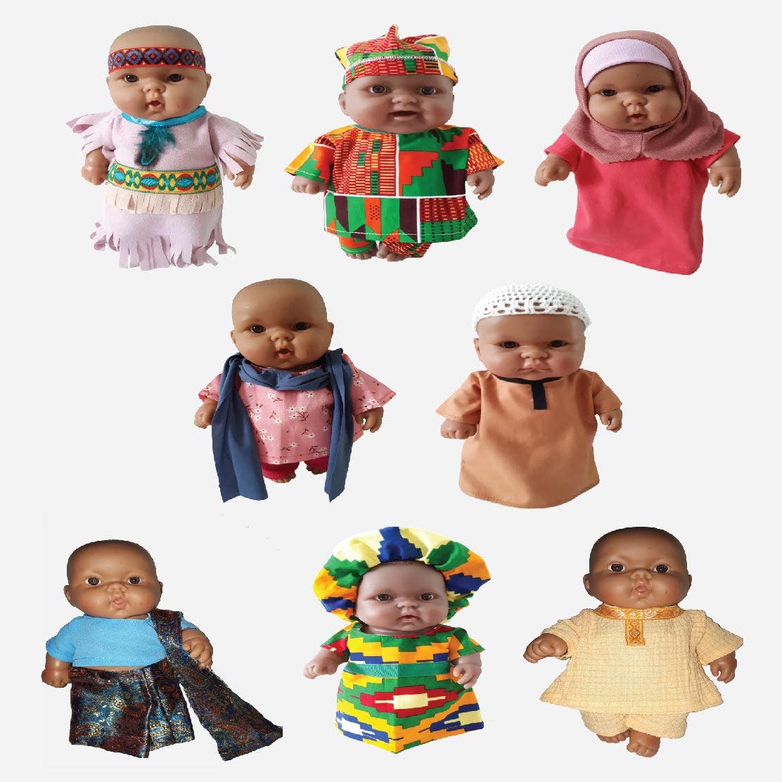 Multicultural Doll Clothes for 10in Baby Set of 8