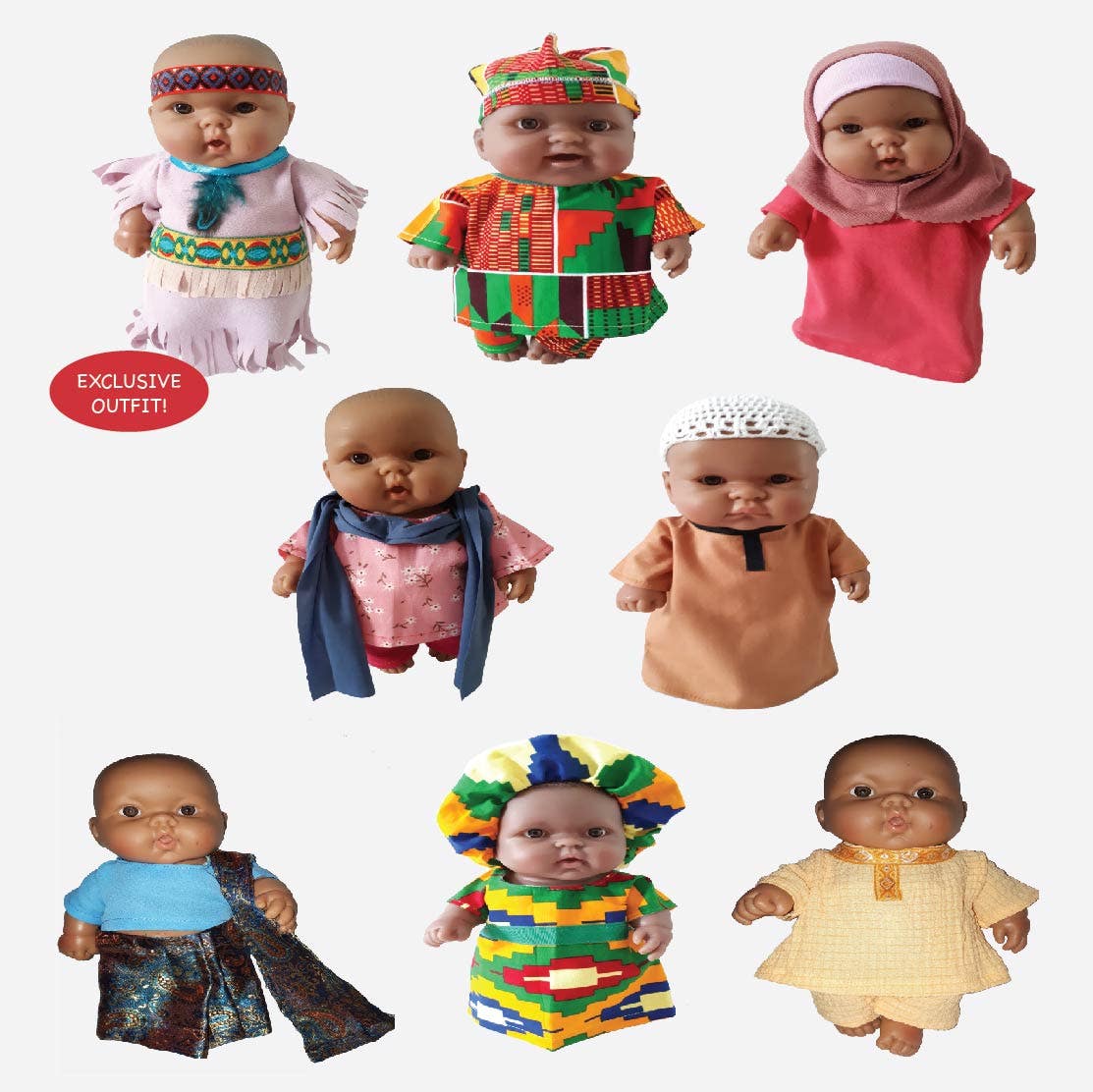 Multicultural Doll Clothes for 10in Baby Set of 8