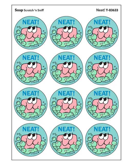 Neat Soap scent Retro Scratch n Sniff Stinky Stickers 24 ct