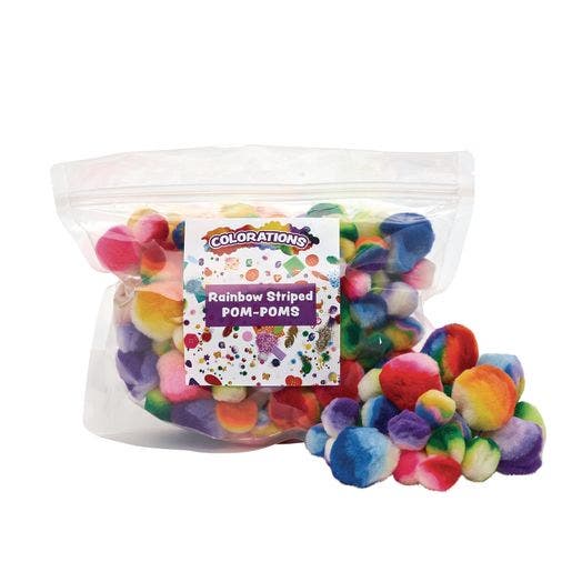 Rainbow Striped Pom Poms 180 pcs