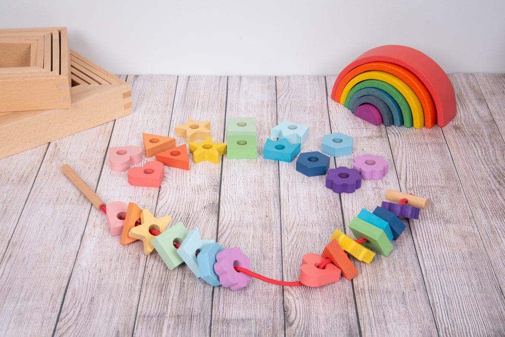 Rainbow Wooden Lacing Shapes