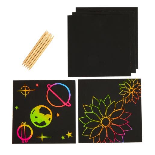 Scratch Art 25 Boards With 5 Sticks