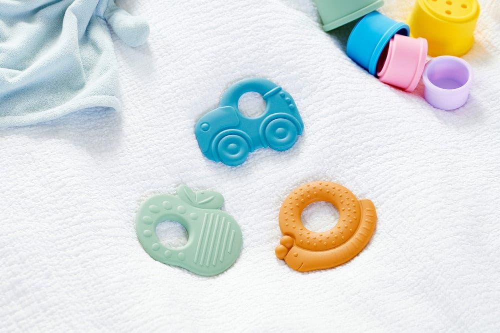 Silisoft Sensory Teethers Neutral Apple, Car, Snail