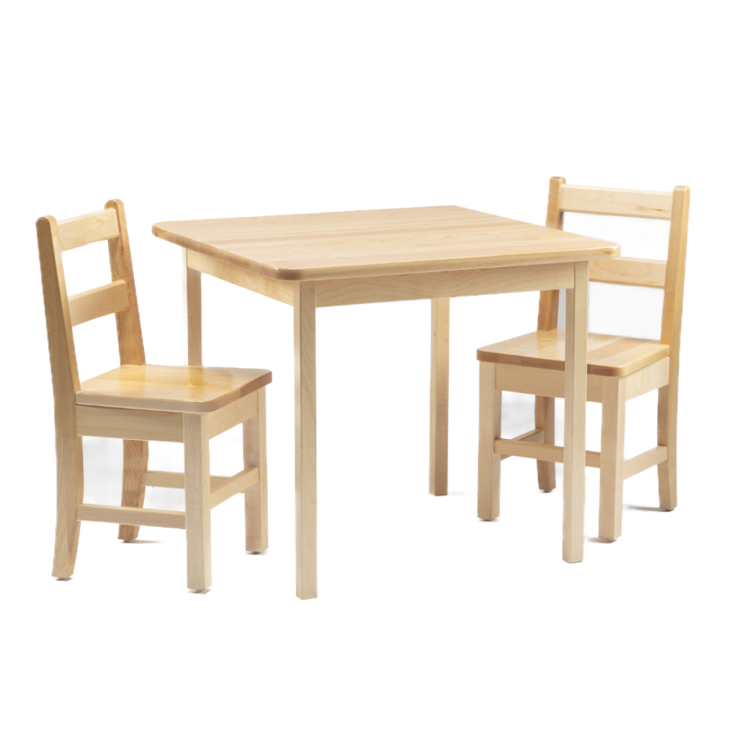Square Table 24x24x20H Hardwood with 2 12H Chairs