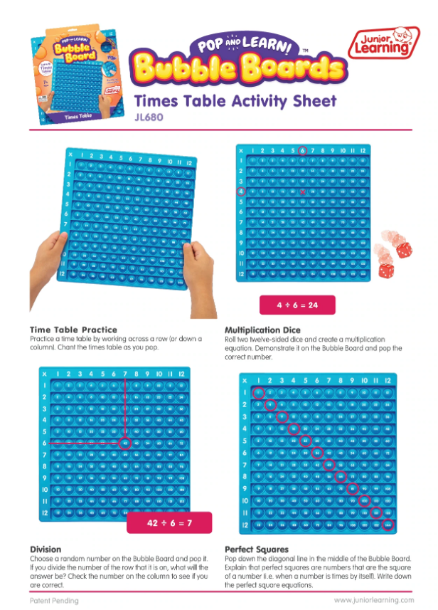 Times Table Bubble Board